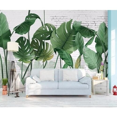 Bacal Custom wallpaper 3D Nordic hand-painted brick wall plant banana leaf long style living room background 3d wallpaper mural