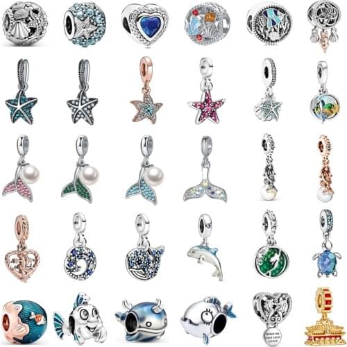 New fashion charm marine animal starfish sea turtle pearl tail beaded suitable for original Pandora ladies bracelet jewelry gift