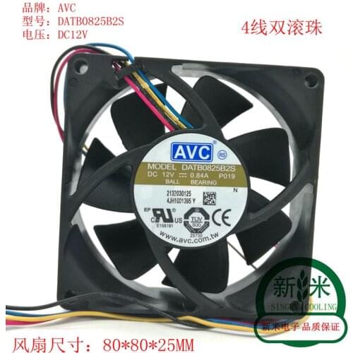 USED AVC DATB0825B2S 12V 8025 8cm 4PIN PWM high air volume cpu ATX ball bearing cooling fan