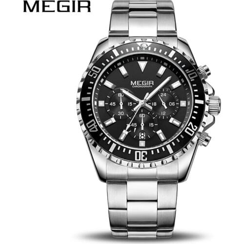 MEGIR Luxury Business Quartz Watch Men Brand Stainless Steel Chronograph Army Military Wrist Watch Clock Relogio Masculino Male