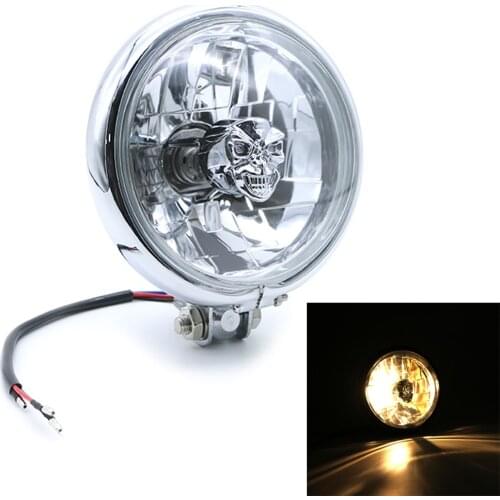 Black / Silver 6'' Motorcycle Headlight Universal Skull Headlamp Hi-LO Light For Harley Honda Yamaha KTM