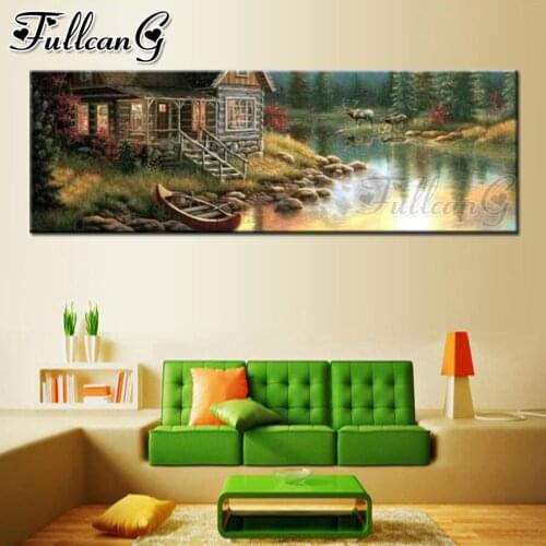 FULLCANG Farm house scenery diamond painting large full square embroidery sale 5d diy mosaic needlework river home decor FC2364
