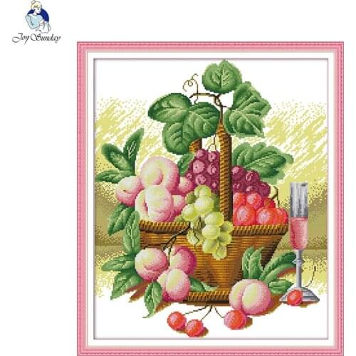 Joy Sunday Chinese Cross Stitch kits Rich Fruit Basket DMC 14CT 11CT Cotton Fabric Hotel Home Decor Painting Factory Wholesale