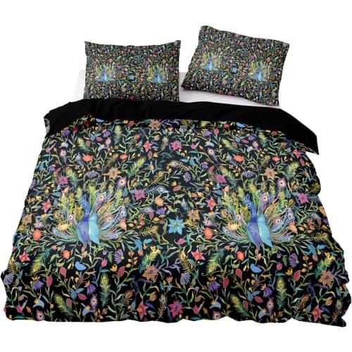 Super Luxurious Peacock Pattern Duvet Cover Set With Pillowcase,228x228 Quilt Cover,260×220 Blanket Cover,Black Bedding Set