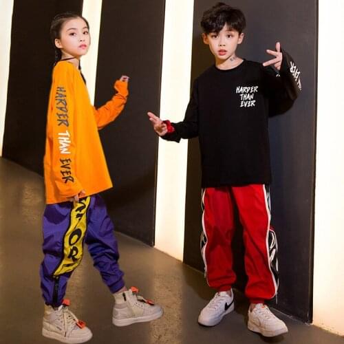 Hip Hop Girls Boys Ballroom Dancing Costumes for Kids Long Shirts Pants Jazz Dance Costumes Stage Wear Child Party Show Clothes