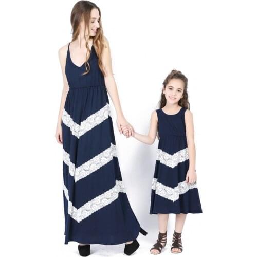 Summer Mommy and me Sleeveless Lace Strap Long Dresses Family Matching Outfits Mother Daughter Dress Sleep Wear Clothing D100