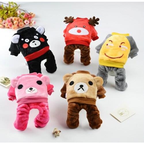 Hot Sale Dog Clothes Fleece Jumpsuit French Bulldog Pomeranian Winter Warm Cotton Soft Hoodie Cat Puppies Cartoon Sweatshirt