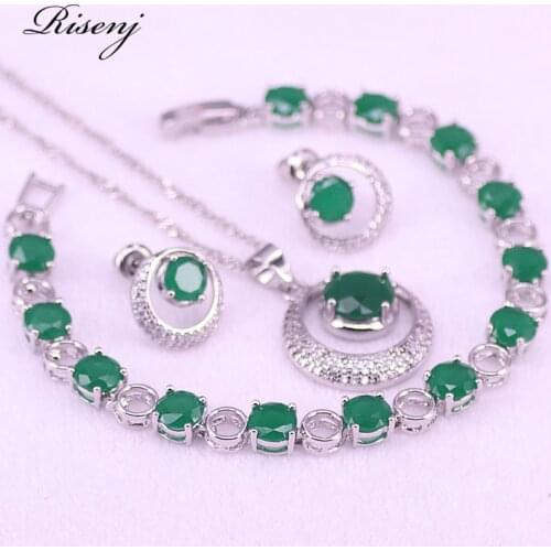 Moon & Star Apple Green Silver 925 Jewelry For Women Stud Earrings Necklace Set With Bracelet Bridal Jewelry