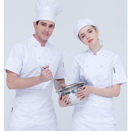 Hotel Chefs Jacket Mens Short Sleeve Chef Uniform Adult Kitchen Dining Hall Cook Coat Male Summer Kitchen Clothing B-6592