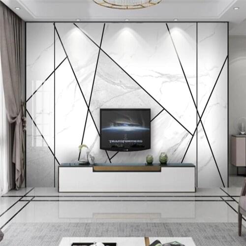 Custom Mural Wallpaper White Stone Pattern Black Geometric Lines Background Wall Painting