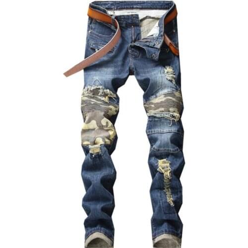 Cheap Camouflage jeans men biker jeans men trousers male denim pants masculino motorcycle fashion designer