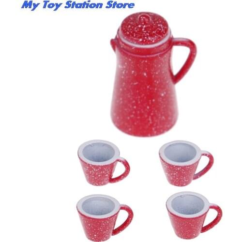 New 5 Pcs/Set Doll House Miniature Porcelain Coffee Tea Lid Pot kettle Cups Set Kitchen Classic Toy Pretend Play Best Gift Girl