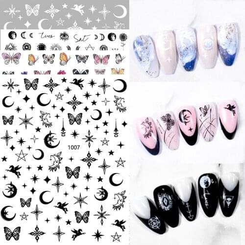 New Nail Art Butterfly Stickers 3d Black And White Stars Ultra-Thin Small Pattern Diy Nail Applique Decoration Accessories