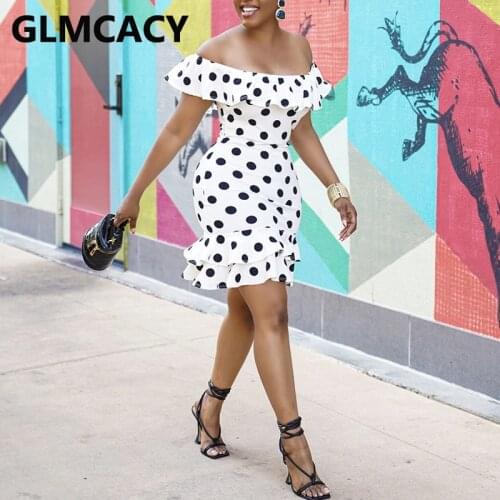Off Shoulder Polka Dot Printed Bodycon Mini Dress