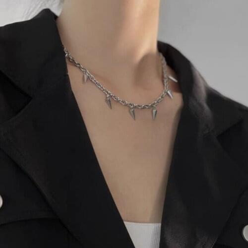 VSnow Street Style Cone Geometrical Pendant Necklace for Women Girls Hiphop Stainless Steel Chunky Curb Chain Necklace Jewelry