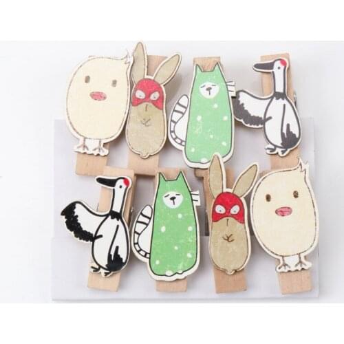Natural Rabbit Chicken Cat Crane Painted Wooden Clothespin Craft Clips For DIY Jewelry Handmade 50x25mm 1set MZ163