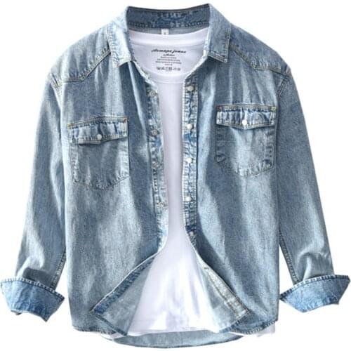 Retro mens fashion casual shirts Classic quality denim jacket Trendy slim multi-pocket denim shirt 2020 autumn and winter new
