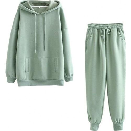 Women Running Tracksuits Winter Sports Suits Plus Velvet Hoodies Sweatshirts Pants Running 2pcs Set Solid Sportswear Warm Cloth