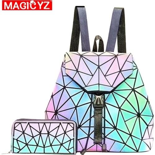 Luminous Backpack for women 2021 set Geometric Laser Female Backpacks Girls bookbag envelope Shoulder Bags Holographic purse