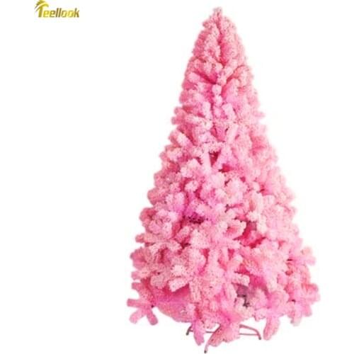 Teellook 1.2m/3.0m pink flocking Christmas tree snow tree Christmas family mall hotel decoration