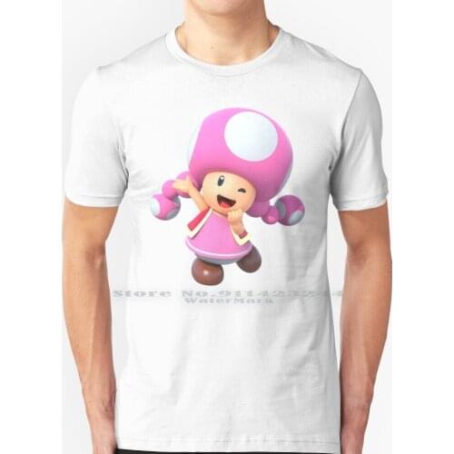 Toadette Winking T Shirt 100% Pure Cotton Toadette Winking Character Video Games Mushroom Girls Pink 3d Fungus Creative