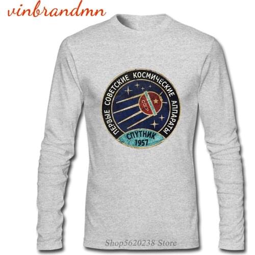 Hot Selling CCCP Space Ship Printed Pure Cotton Male Clothing Loose Vintage Harajuku Hip Hop Tops Man Long Sleeve Geek Tee Shirt