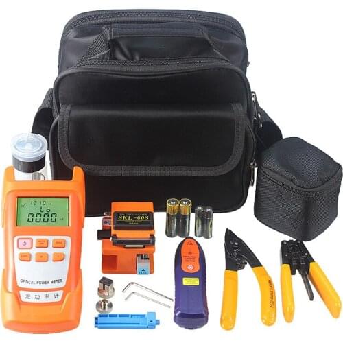 FTTH Fiber Optic Tool Kit Fiber Visual Fault Detector Cutter SKL-60S Fiber Cleaver and Double Port Miller Wire Stripper 5MW VFL