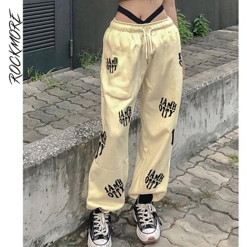 Rockmore Letter Print Sweatpants Women Joggers Baggy Pants Harajuku Wide Leg Pencil Trousers Autumn Loose High Waist Sweat Pants