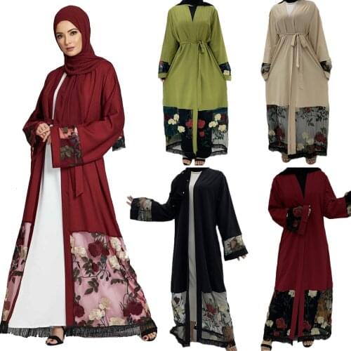 Dubai Abaya Abaya Kimono Jilbab Turkish Kaftan Women Muslim Open Long Maxi Dress Islam Embroidery Party Gown Ramadan Middle East