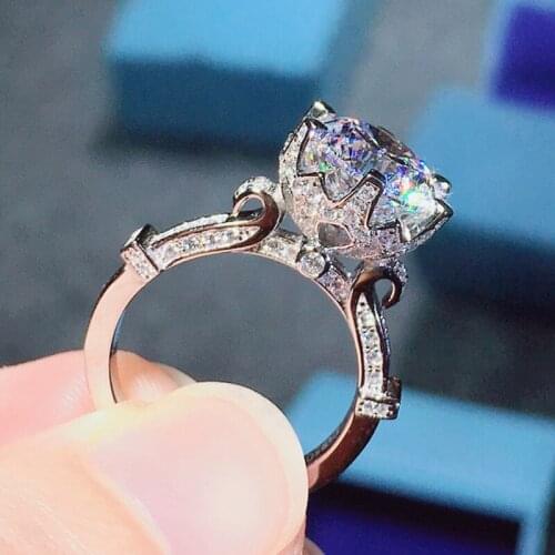 Queen Crown ring 925 Sterling silver 9mm AAAAA Zircon cz Luxury Wedding Band Rings for women Bridal Statement Party Jewelry