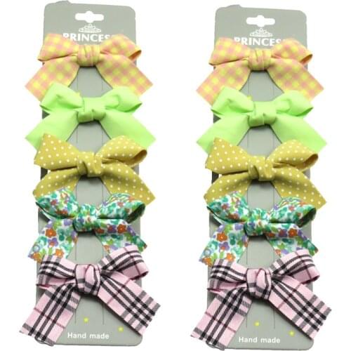 10PCS/2CardS Lovely Dots Stripe Girls Clips Bows Child Tie Knot Creativity Handmade Hairpins Fashion Hair Accessories For Kids