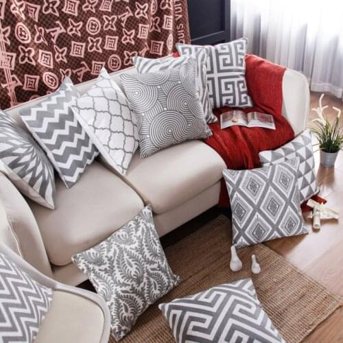 2pcs Gray Geometric Embroidery Pillowcase Cotton Cushion Cover Sofa Throw Pillow Case For Home Bedroom Chair Seat Car 45X45cm
