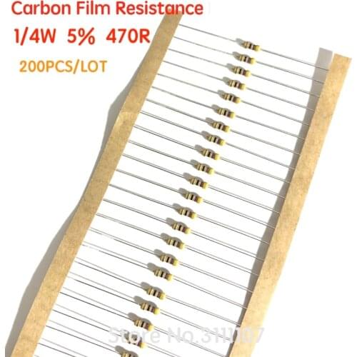 200PCS/LOT Carbon Film Resistors 1/4W Error 5% 470 ohm 470R Ohm Color Ring Resistance