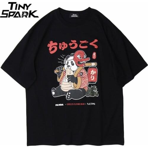 2021 Japanese Streetwear T Shirt Men Hip Hop Funny Fat Panda Samurai T-Shirt Summer Short Sleeve Tshirt Harajuku Cotton Tees New