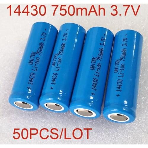 50PCS 3.7V 14430 Li-ion rechargeable battery 750mAh 4/5AA lithium ion cell baterias for led flashlight digital device