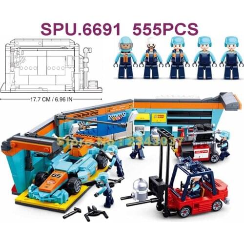 0765 555pcs Racer Champion Super Racing Car Repair Station Building Blocks Toy