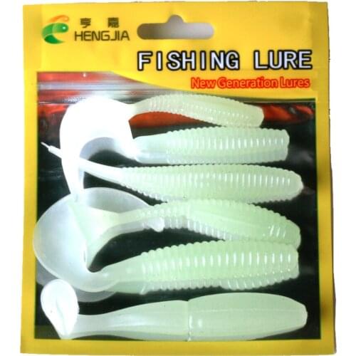 HENGJIA 6pcs Glowing Soft Baits 6cm 7.5cm 8cm 9cm 9.5cm soft rubber Luminous Soft fishing Lures Flying Fishing T Tail Swimbaits