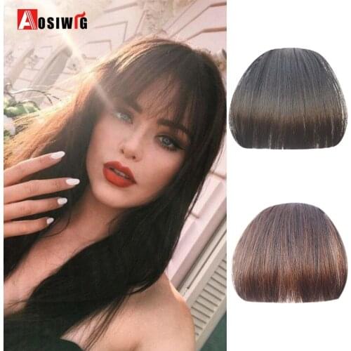 AOSIWIG Straight Natural Black Light Brown Dark Brown Black Bangs Wigs Heat Resistant Synthetic Extensions Wig Female Party Hair