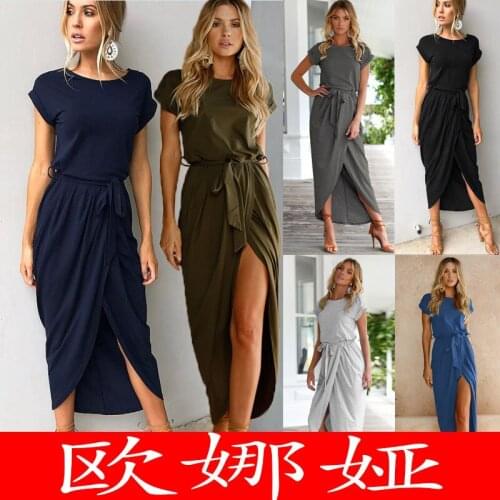 Front Split Irregular Dress 2019 Fall Fashion Solid Color Short Sleeve Slim Dresses Bayan Elbise Women Dress Elegant Pleated