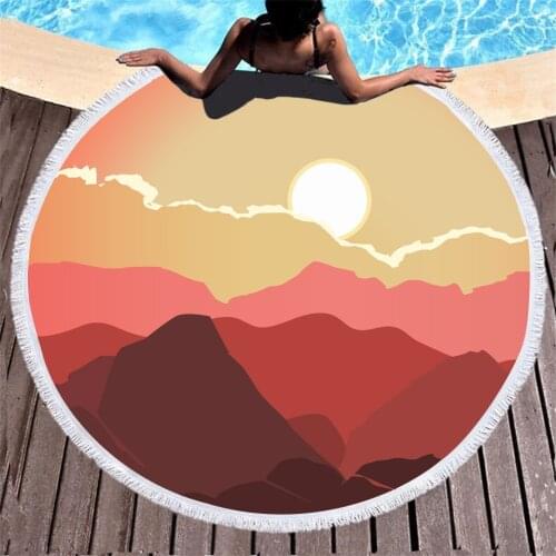New Abstract Landscape Sunrise Print Bath Towel 3D Landscape Adult Children Circular Tassel Outdoor Swimming Beach Towels