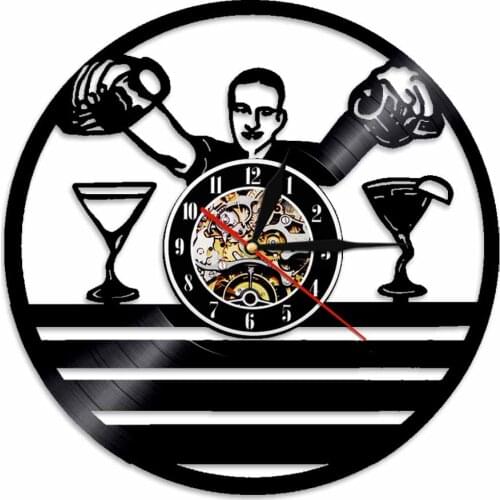 Barman Service Vintage Wall Clock Made Of Vinyl Record Wine Bar Beer Taster LED Light Wall Hanging Watch Silent Quartz Gift Idea