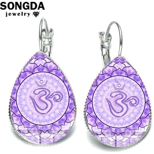SONGDA Hindu Buddhist AUM OM Yoga Dangle Earrings Indian Bohemian Mandala Henna Religious Water Drop Women Earrings Jewelry Gift