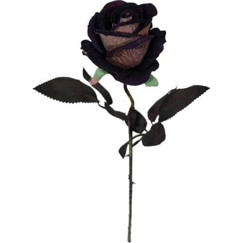 Artificial Black Rose Single Stem Fake Silky Velvet Flower Realistic Blossom Floral for Home Garden Party Hotel Office