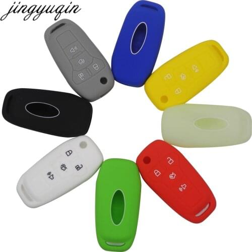 Jingyuqin 10pcs Silicone Car Key Cover Case for Ford Mustang Fusion Fiesta 4BTN Remote Flip Folding Key Fob Wallet Holder Rubber