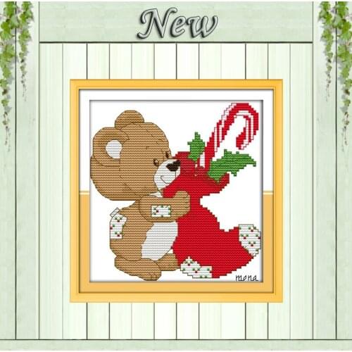 Little bear Christmas stocking painting counted print on canvas DMC 14CT 11CT Chinese Cross Stitch Needlework Set Embroider kits