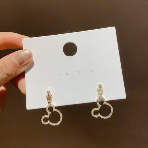 Cute Bear Crown Mouse Earrings Dangle Crystals Cartoon Pendant Luxury Korean Jewelry Charm 2021 New Trendy Accessories Gift