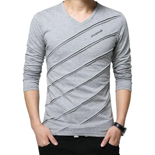 MISNIKI 2020 V neck men long sleeve t shirts slim fit cotton top quality Tee Shirt Homme M-5XL AXP63