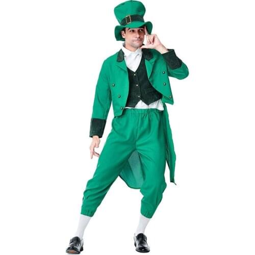 Green Tuxedo Men Halloween Ireland Fairy costumes Irish Leprechaun Elf Cosplays Purim Carnival Stage play Nightclub Party dress
