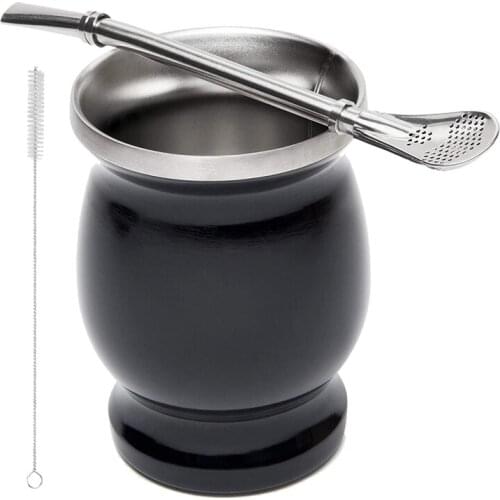 Double-Wall Stainless Yerba Gourd Mate Tea Set Coffee Water Mate Tea Cup with Spoon Straw Bombilla & Cleaning Brush 8Oz