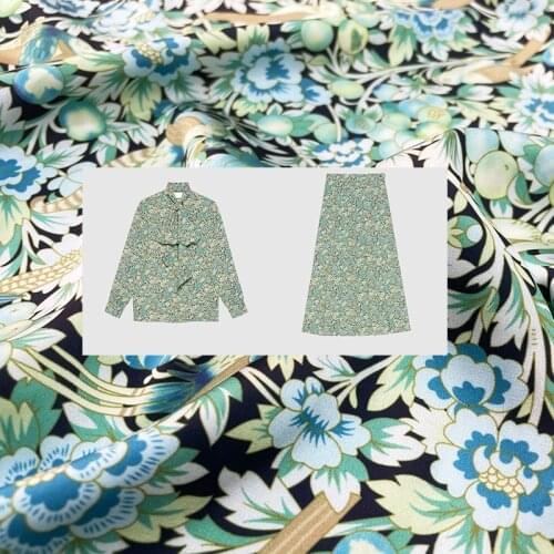 New green flower and bird digital printing Italian G brand fabric polyester fashion textile custom fabric for dress shirt sewing